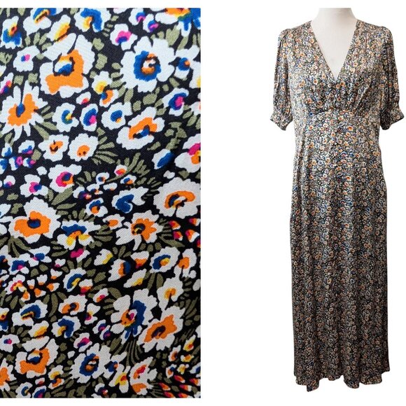 Boden Womens NWT Sz 10R Multicolor Floral Satin Short Puff Sleeve Midi Tea Dress - Picture 1 of 12